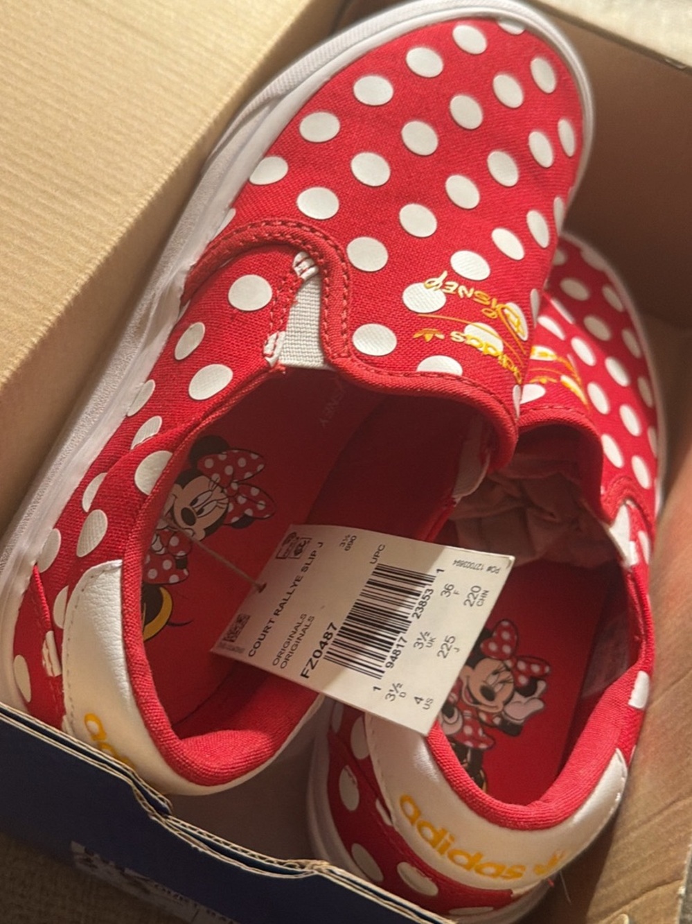 adidas Kids Red and White Minnie Mouse Polka Dot Slip-Ons